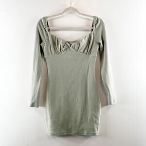 Princess Polly Ribbed Long Sleeve Sweetheart Ruched Neckline Mini Dress Green 6